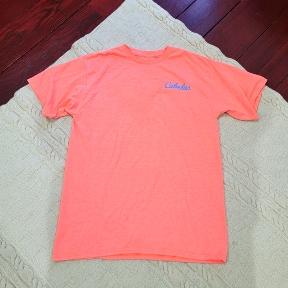 Cabela's Men's T-shirt Ocean Design Neon Orange size M